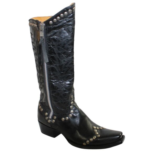 Old Gringo Rockrazz Studded Western Boots Black Leather Side Zip Snip Toe Boot - Picture 6 of 14